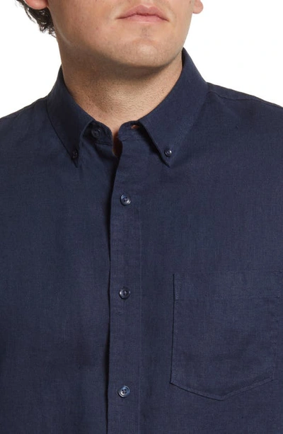 Shop Nordstrom Trim Fit Solid Linen Button-down Shirt In Navy Blazer