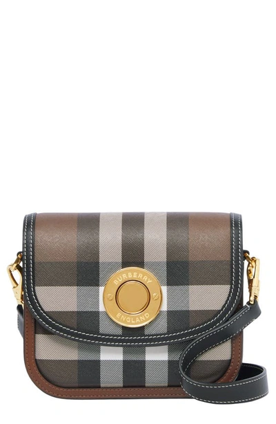 Shop Burberry Small Note Check Coated Canvas Satchel In Dark Birch Brown
