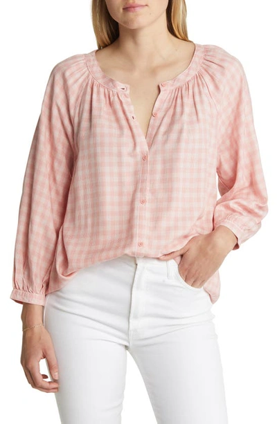 Shop Beachlunchlounge Ava Gingham Blouse In Pomegranate Red