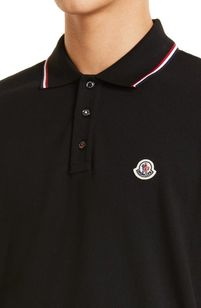 Shop Moncler Tipped Piqué Polo In Black