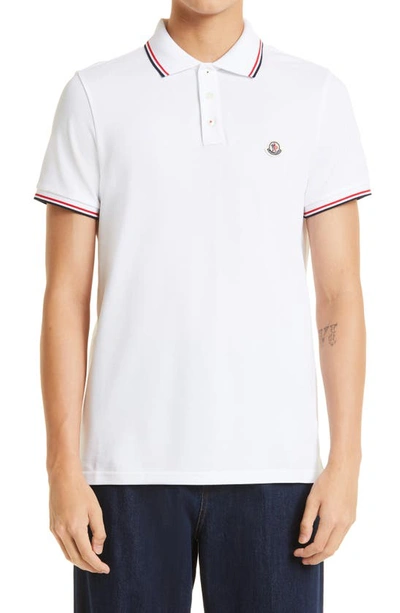 Shop Moncler Tipped Piqué Polo In White