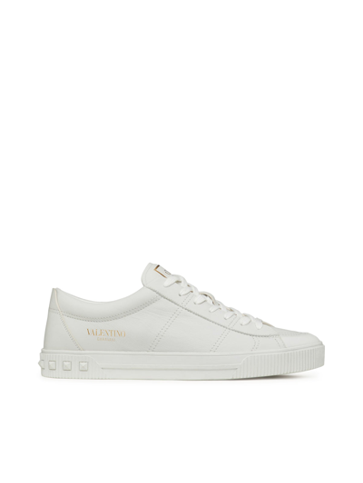 Shop Valentino Cityplanet Calfskin Sneaker In White