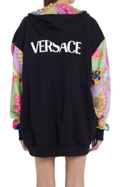 Shop Versace Mixed Media Zip-up Hoodie In Black