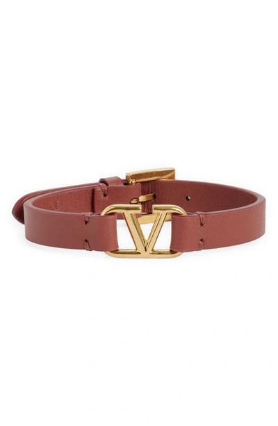 Shop Valentino Vlogo Leather Bracelet In Ginger Bread