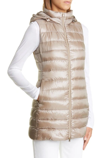 Shop Herno Serena Hooded Down Puffer Vest In 2600/ Taupe