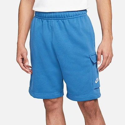 Shop Nike Men's Sportswear Club Fleece Cargo Shorts In Dark Marina Blue/dark Marina Blue/white