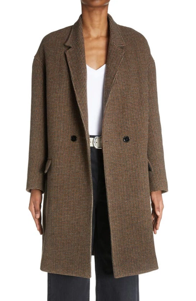 Efegozi Double-breasted Houndstooth Check Cocoon Coat In Brown