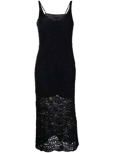 Shop Fabiana Filippi Open-knit Layered Midi Dress In Black
