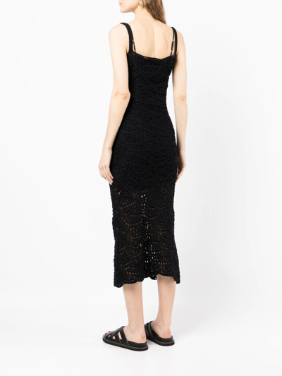 Shop Fabiana Filippi Open-knit Layered Midi Dress In Black