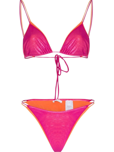 Shop Oseree Triangle Bikini Set In Pink