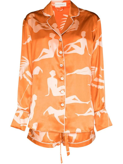 Shop Olivia Von Halle Alba Pyjama Set In Orange