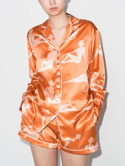 Shop Olivia Von Halle Alba Pyjama Set In Orange