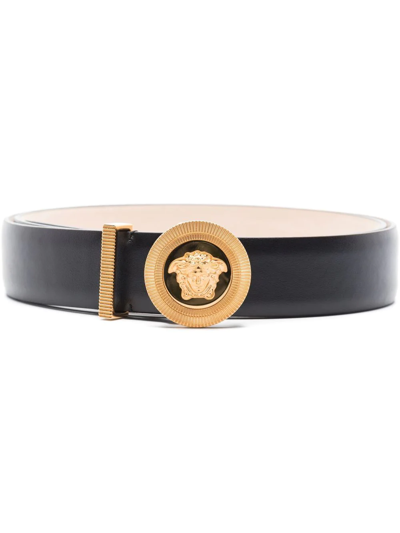 Shop Versace Medusa Biggie Leather Belt In Black