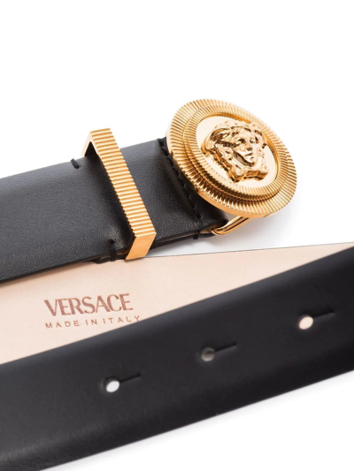 Shop Versace Medusa Biggie Leather Belt In Black