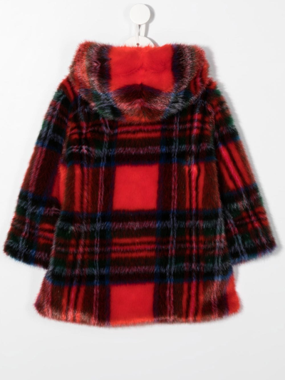 Shop Monnalisa Plaid Faux-fur Coat In Red