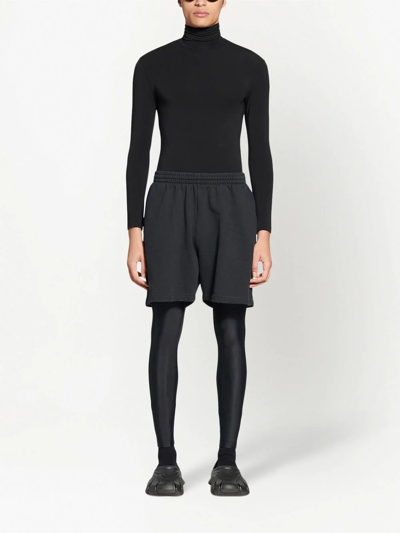 Shop Balenciaga Washed Cotton Track Shorts In Black