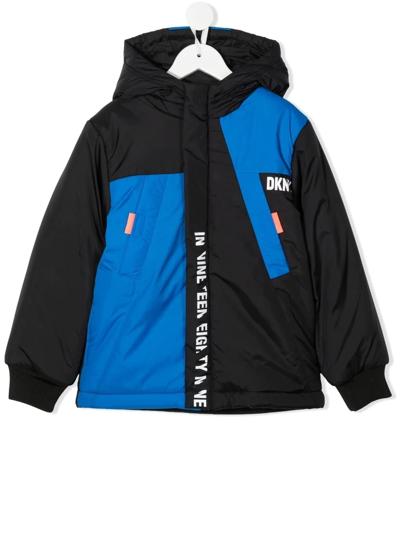 Shop Dkny Colour-block Hooded Jacket In Black