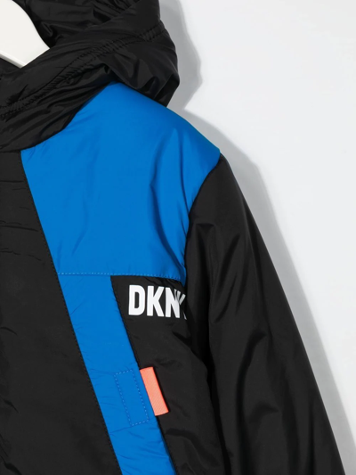 Shop Dkny Colour-block Hooded Jacket In Black