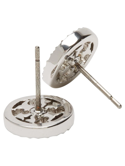 Tory Burch Miller Crystal-embellished Rounded Stud Earrings In Silver