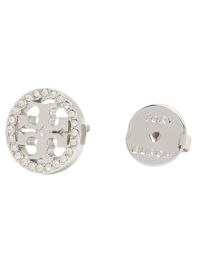 Tory Burch Miller Crystal-embellished Rounded Stud Earrings In Silver