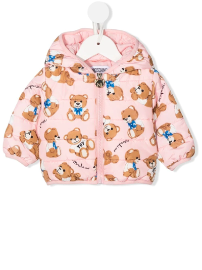Shop Moschino Logo-print Padded Jacket In Pink