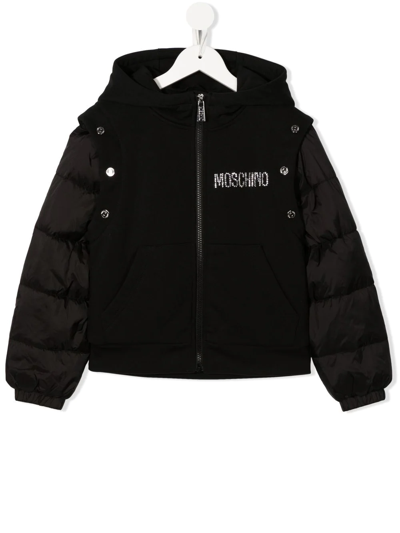 Shop Moschino Crystal-embellished Logo Padded Jacket In Black