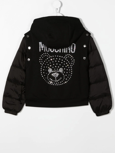 Shop Moschino Crystal-embellished Logo Padded Jacket In Black