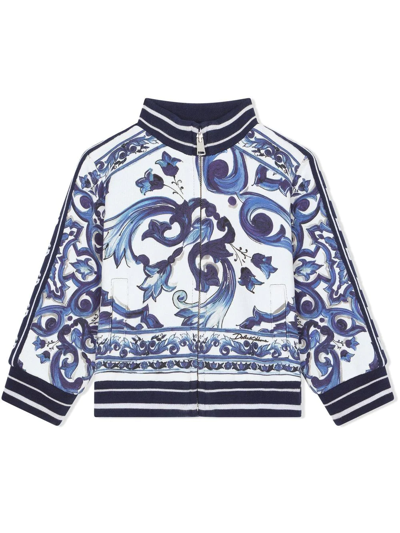 Shop Dolce & Gabbana Majolica-print Zip-up Sweatshirt In White