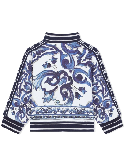 Shop Dolce & Gabbana Majolica-print Zip-up Sweatshirt In White