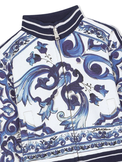 Shop Dolce & Gabbana Majolica-print Zip-up Sweatshirt In White