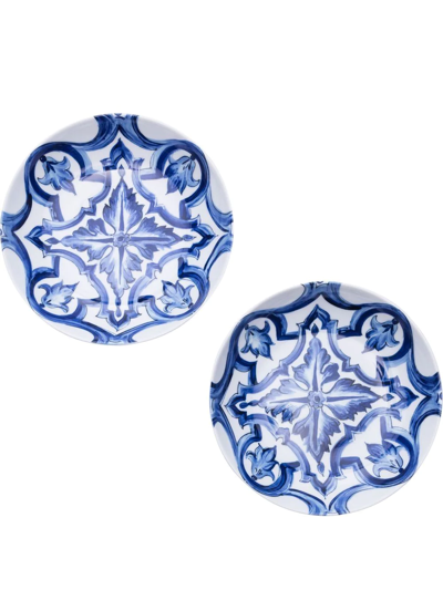 Shop Dolce & Gabbana Porcelain Soup Plates (set Of 2) In Blue