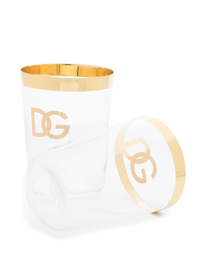 Shop Dolce & Gabbana Logo-print Drinking Glasses (set Of Two) In Neutrals