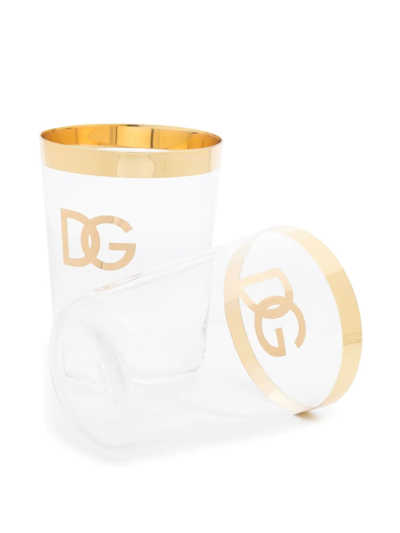 Dolce & Gabbana Logo-print Set Of Two Drinking Glasses In Neutrals
