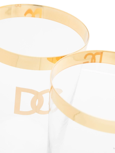 Dolce & Gabbana Logo-print Set Of Two Drinking Glasses In Neutrals