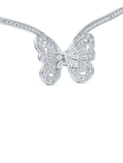 Shop De Beers Jewellers 18kt White Gold Portraits Of Nature Butterfly Diamond Necklace In Silver