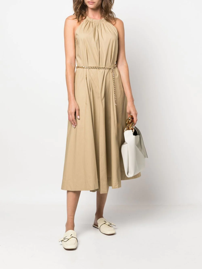 Shop Michael Michael Kors Chain-neck Organic Cotton Halter Dress In Neutrals