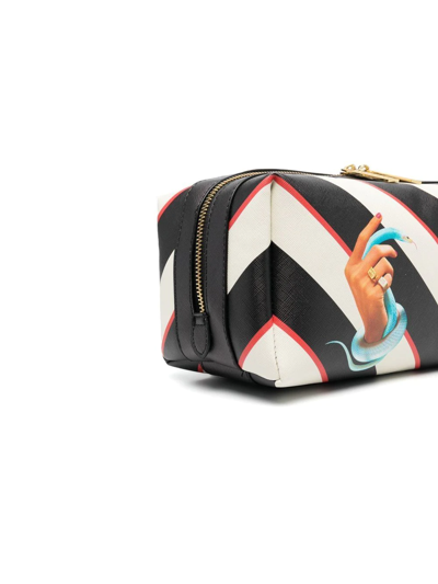 Seletti Graphic-print Striped Wash Bag In Black