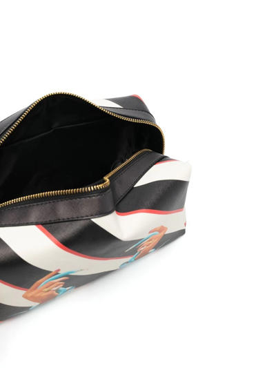 Shop Seletti Graphic-print Striped Wash Bag In Black