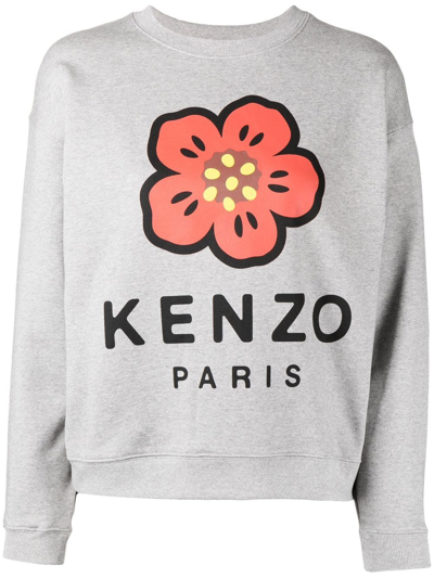Shop Kenzo Boke Flower Logo-print Sweatshirt In Grey