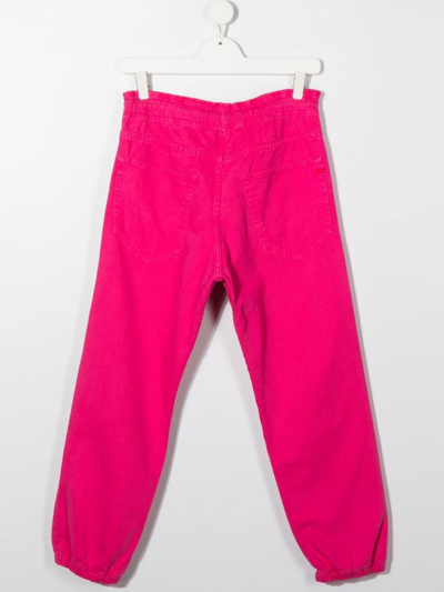 Shop Diesel Teen Cotton Ribbed Straight Trousers In Pink