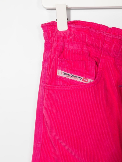 Shop Diesel Teen Cotton Ribbed Straight Trousers In Pink