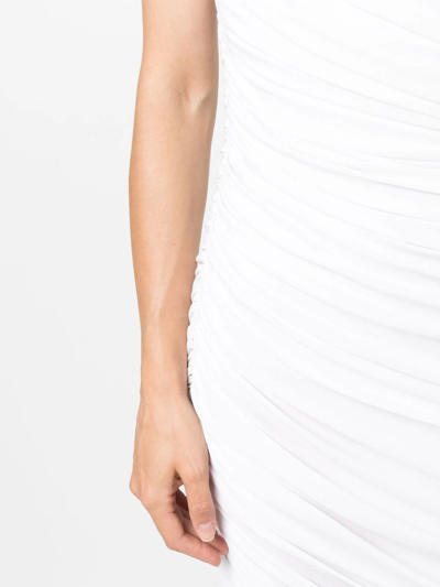 Shop Norma Kamali One-shoulder Ruched Midi Dress In White