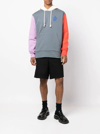 Shop Jw Anderson Logo-patch Panelled Cotton Hoodie In Grey