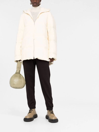Jil Sander Padded Zip-up Cotton Hooded Coat In Neutrals