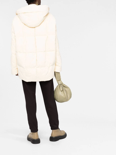 Jil Sander Padded Zip-up Cotton Hooded Coat In Neutrals
