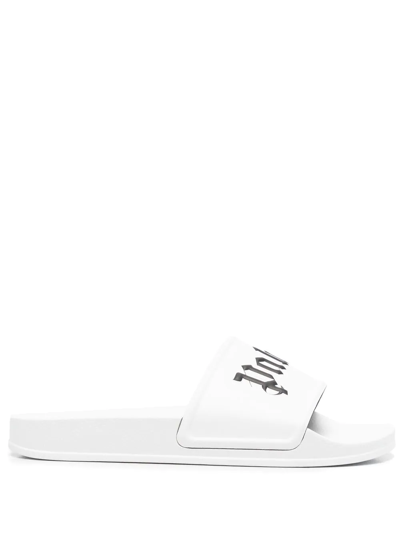 Shop Palm Angels Logo-print Slides In White