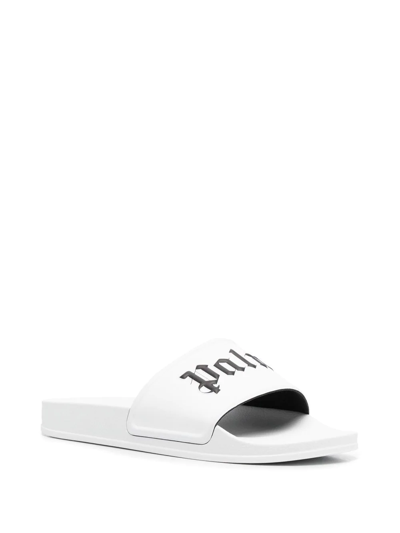 Shop Palm Angels Logo-print Slides In White