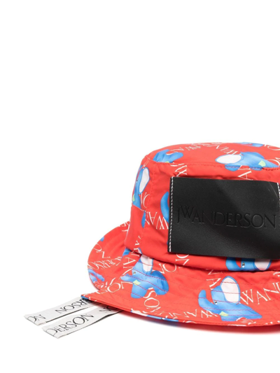 Shop Jw Anderson Elephant-print Asymmetric Bucket Hat In Red