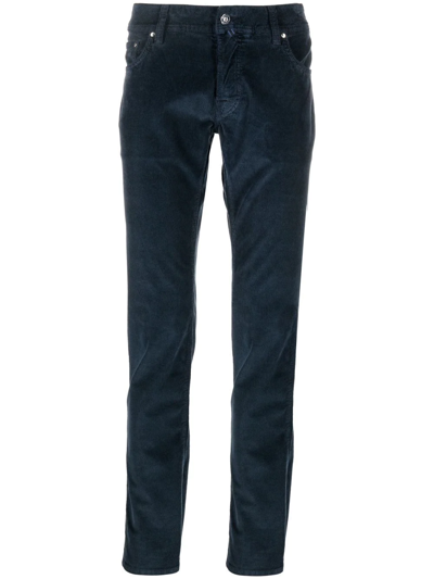 Shop Jacob Cohen Corduroy Straight-leg Trousers In Blue