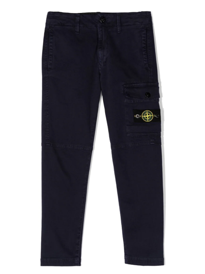 Shop Stone Island Junior Logo-patch Straight-leg Trousers In Blue